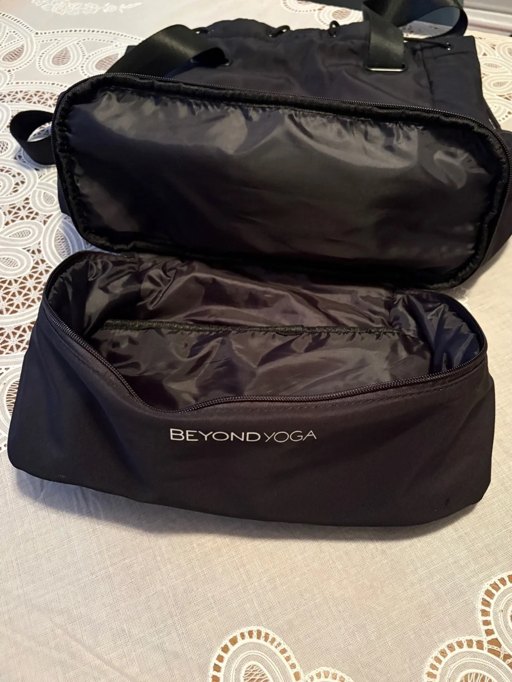 Beyond Yoga Black Drawstring Convertible Gym Backpack/Crossbody